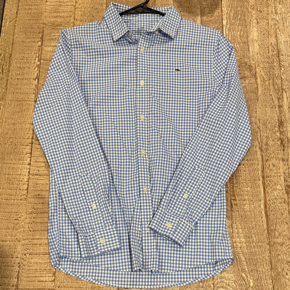 Vineyard Vines Blue and White Gingham Shirt (Boys)